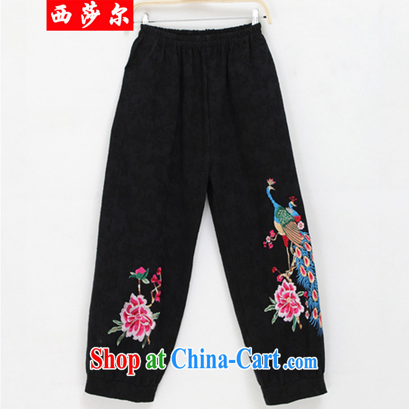 2014 autumn and winter, the Chinese Tang with improved Han-Chinese wind Peacock embroidery Wide Leg pants 8004 black, code, West Windsor, and, shopping on the Internet