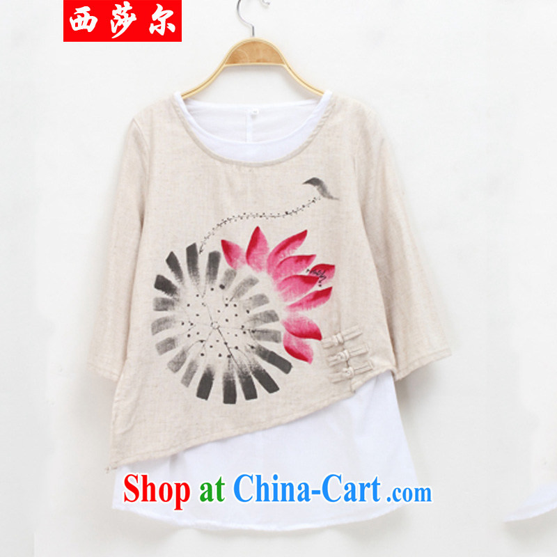 2014 fall and winter new women with hand-painted tray snap leave two retro Tang with improved Han-T-shirt 8010 gray XL, West Windsor, and that, on-line shopping