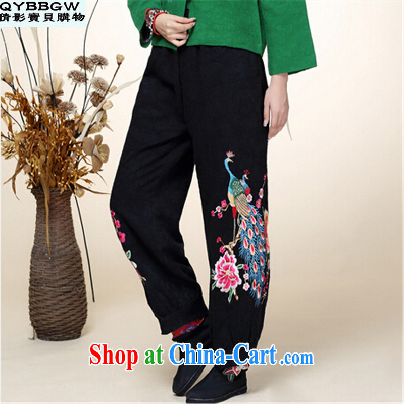 MS ANISSA WONG SEAN-film darling 2014 autumn and winter new Chinese Tang with improved Han-Chinese wind Peacock embroidery wide leg black pants are code