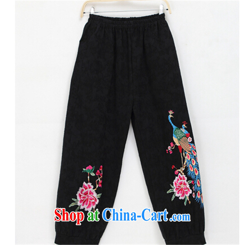 MS ANISSA WONG shadow baby 2014 autumn and winter, the Chinese Tang is improved, served Chinese style Peacock embroidery wide leg black pants are code, Ms shadow baby shopping (QYBBGW), online shopping