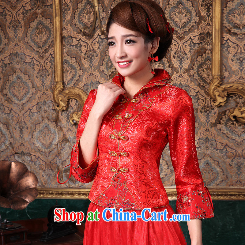 A good service is 2015 new spring and summer red Chinese bride's wedding dress marry Yi long-sleeved robes nowhere in his long sleeves dress L, good service, and shopping on the Internet