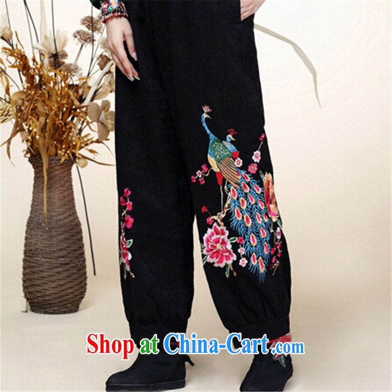 blue dream 2014 autumn and winter, the Chinese Tang with improved Han-Chinese wind Peacock embroidery Wide Leg pants are black, blue dream (lansedemeng), and, on-line shopping