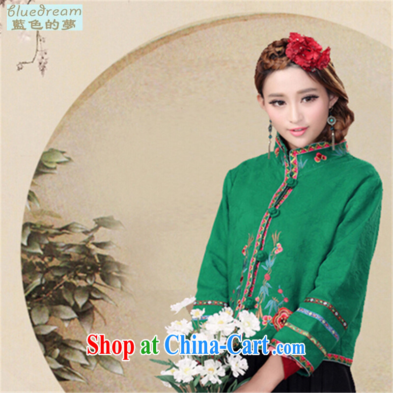 blue dream 2015 autumn and winter Tang with Chinese Ethnic Wind autumn retro style the code female embroidered jacket short of red M, blue dream (lansedemeng), online shopping