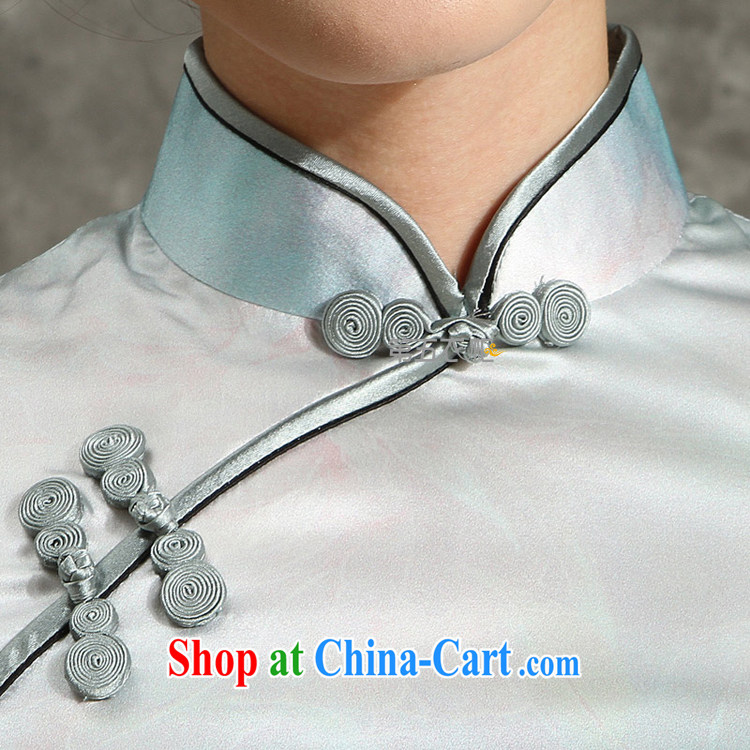 Dos Santos cheongsam Silk Cheongsam summer improved stylish 2014 new Chinese Lotus Silk Cheongsam Looking Back Light Gray XXL pictures, price, brand platters! Elections are good character, the national distribution, so why buy now enjoy more preferential! Health