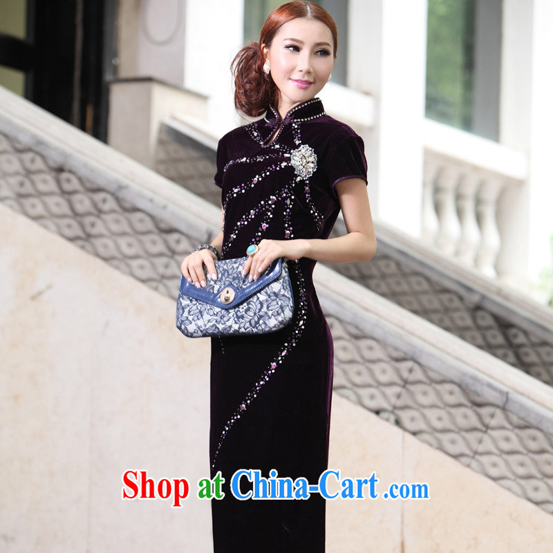 stylish and plush robes new retro long, the code MOM autumn dress wedding dress mother banquet with purple XXXL, music, and shopping on the Internet