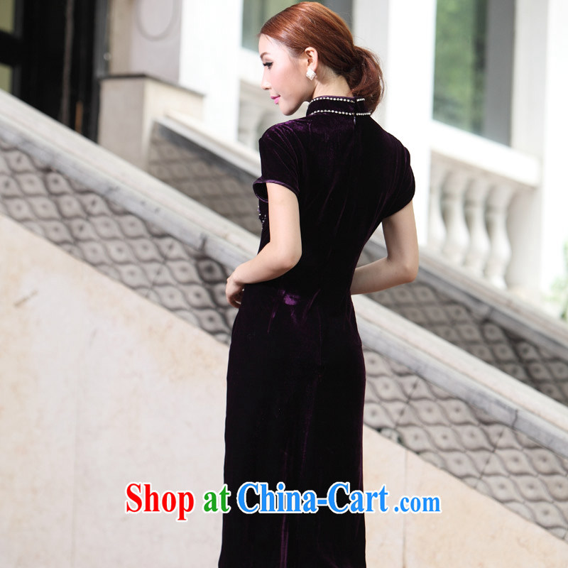 stylish and plush robes new retro long, the code MOM autumn dress wedding dress mother banquet with purple XXXL, music, and shopping on the Internet