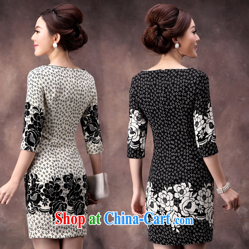 qipao autumn 2014 new cuff in black and white with stamp duty Ethnic Wind improved fashion waist skirt apricot XXL pictures, price, brand platters! Elections are good character, the national distribution, so why buy now enjoy more preferential! Health