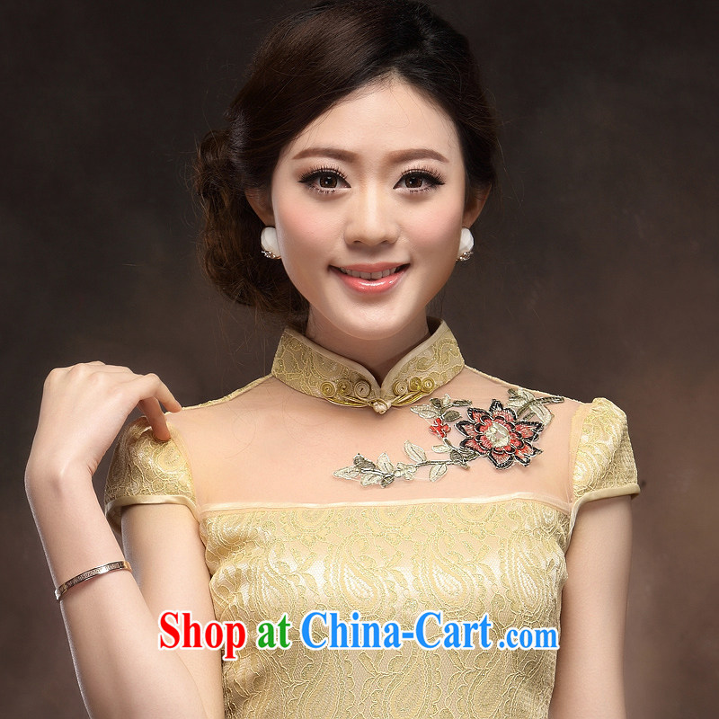 cheongsam dress summer stylish improved 2014 new female Chinese Antique short beauty sexy lace qipao pale gold XXXL (in stock beauty package and Brazil) and, since, in that, the Internet shopping