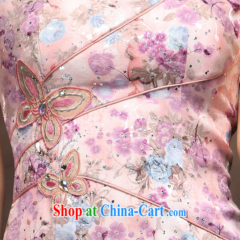 cheongsam dress summer stylish improved sense of beauty, short dresses Chinese daily short-sleeved dress, purple robe XXL, music, and shopping on the Internet