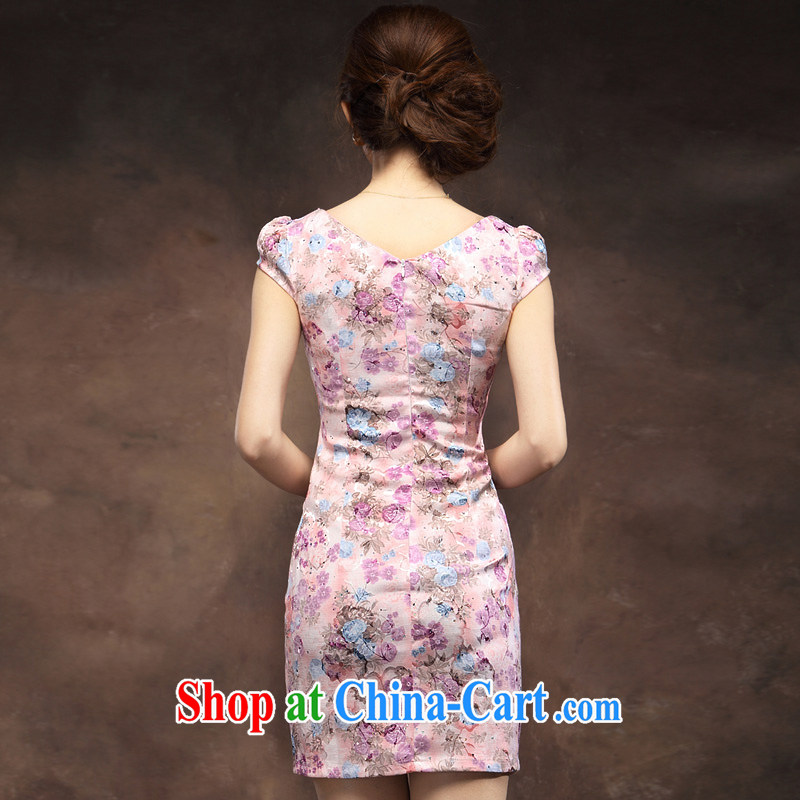 cheongsam dress summer stylish improved sense of beauty, short dresses Chinese daily short-sleeved dress, purple robe XXL, music, and shopping on the Internet
