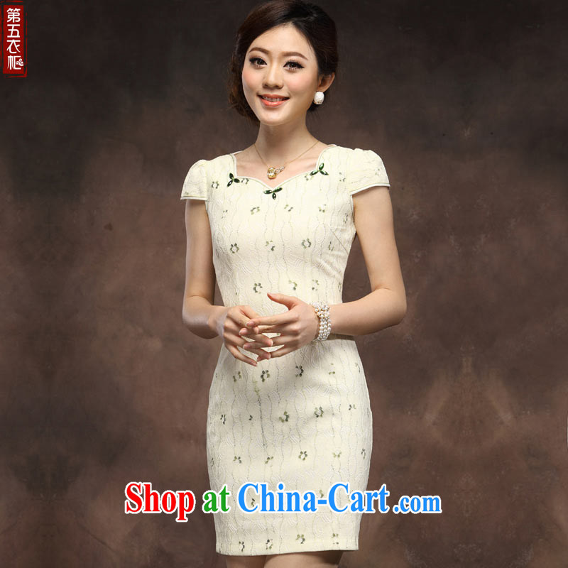 cheongsam dress 2014 new summer short girls, improved stylish lace-tang with daily qipao beige XXXL, music, and shopping on the Internet