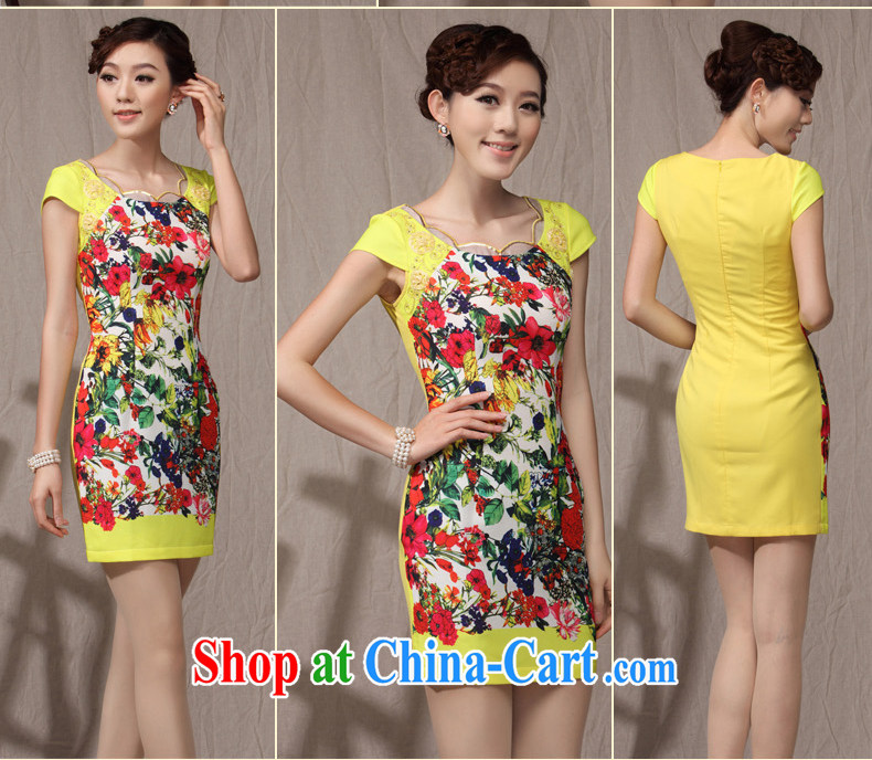 cheongsam dress style daily improved stylish short summer 2014 new flouncing, leading edge yellow dress virgin XXL pictures, price, brand platters! Elections are good character, the national distribution, so why buy now enjoy more preferential! Health