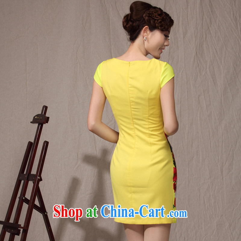 cheongsam dress style daily improved stylish short 2014 summer new acted for the yellow dress XXL perfume, music, and shopping on the Internet
