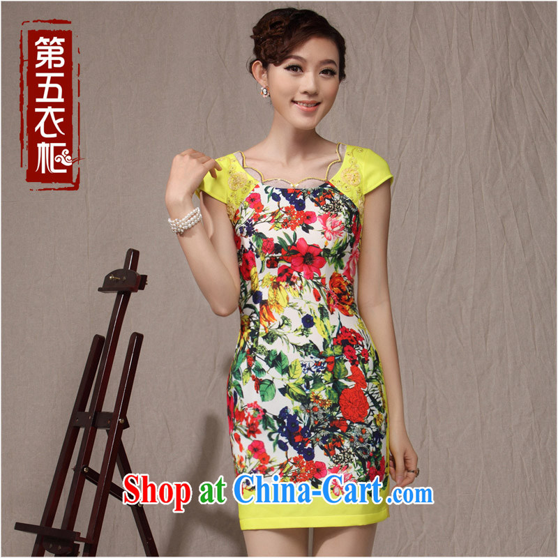 cheongsam dress style daily improved stylish short 2014 summer new acted for the yellow dress XXL perfume, music, and shopping on the Internet