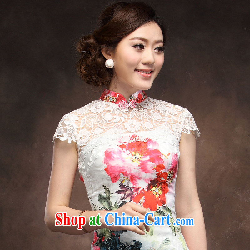 cheongsam dress retro improved white knocked color stitching and stylish MOM 2014 summer New Beauty sexy qipao fancy XXL pictures, price, brand platters! Elections are good character, the national distribution, so why buy now enjoy more preferential! Health