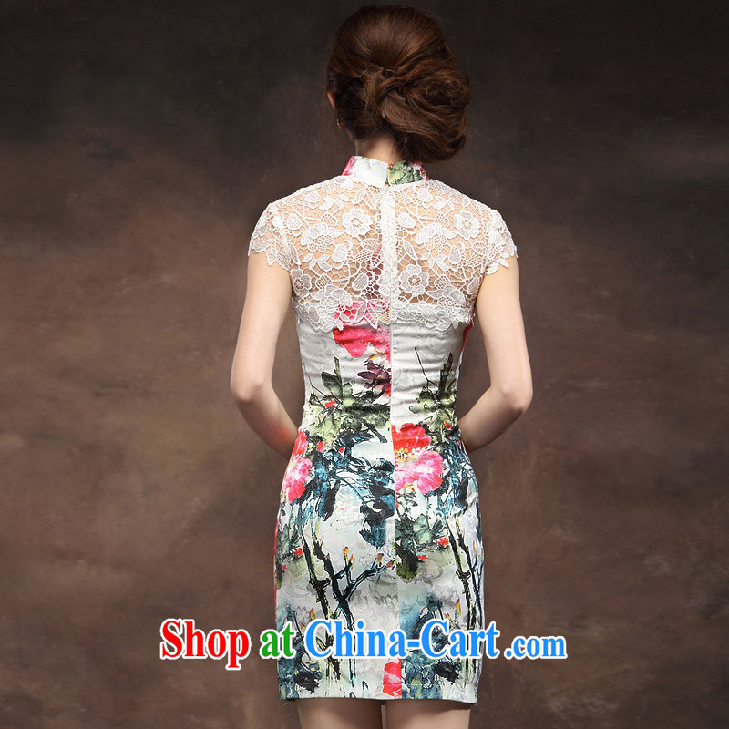 cheongsam dress retro improved white knocked color stitching and stylish MOM 2014 summer New Beauty sexy qipao XXL suit, since in that online shopping