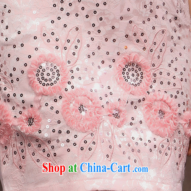 cheongsam dress summer fashion 2014 new short embroidered pink girls the street daily bridesmaid dress pink XXL, music, dresses/Tang, and shopping on the Internet
