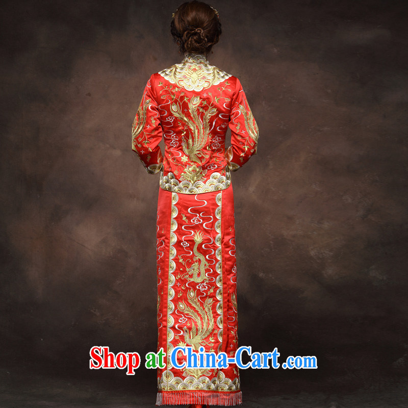 Gold and Silver Thread Use Phoenix Chinese Antique dress and not manually use Pearl red bridal wedding dresses serving toast red XXL, music, and shopping on the Internet