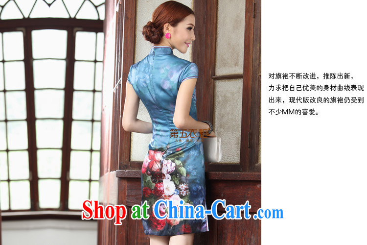 Heavy Silk Cheongsam dress summer fashion 2014 new blue roses Chinese qipao Ms. Lok Yan blue XXL pictures, price, brand platters! Elections are good character, the national distribution, so why buy now enjoy more preferential! Health