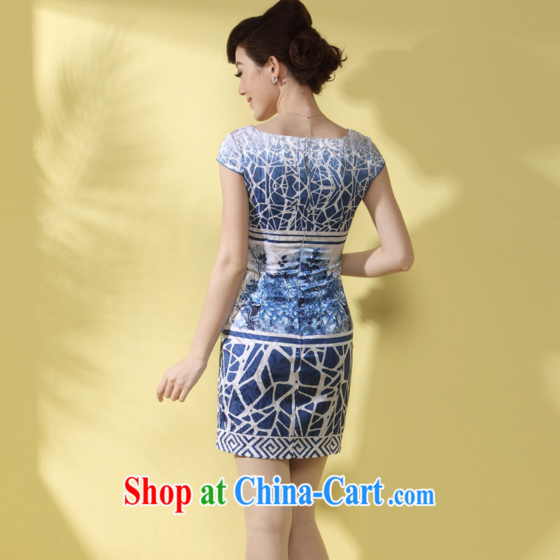 qipao cheongsam dresses new 2014 summer Chinese Ethnic Wind blue short daily female qipao blue XXXL, music, and shopping on the Internet