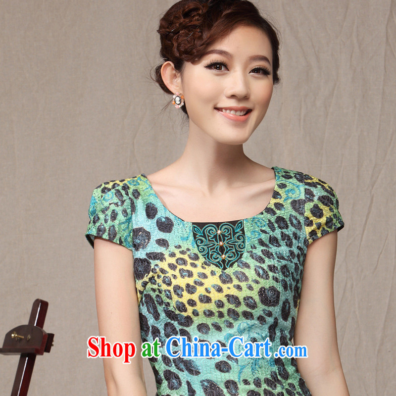Dresses stylish improved cheongsam dress in summer 2014 New Tang on the code middle-aged mother of Yuan dress green XXXL, music, and shopping on the Internet
