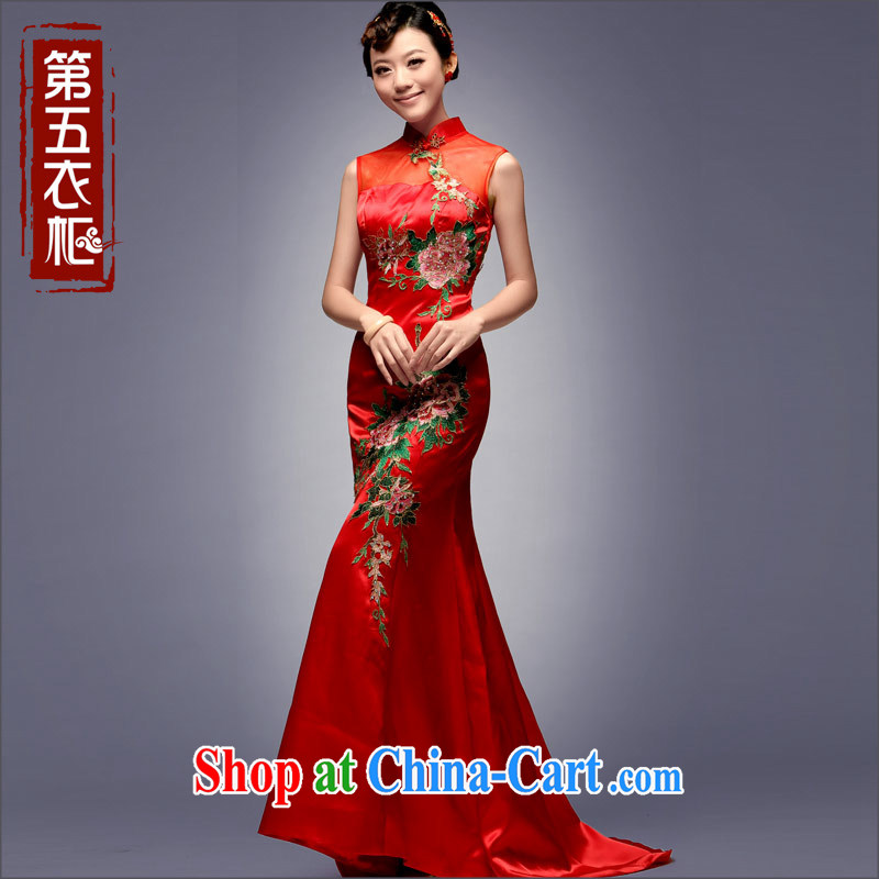 cheongsam stylish long 2014 new, wedding dress improved retro red bows service bridal dresses red L