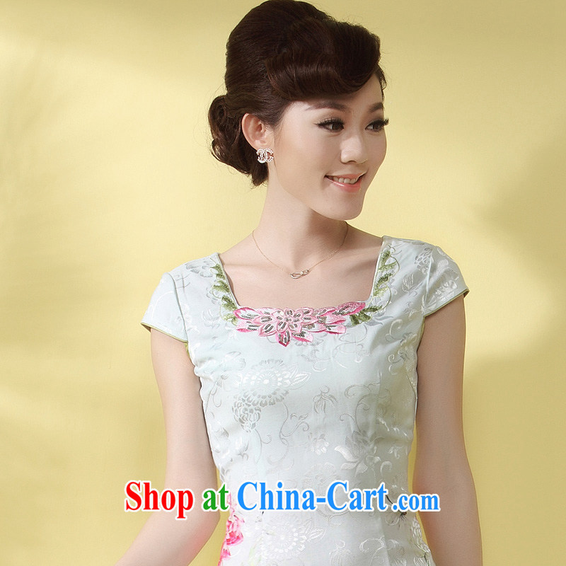 Short cheongsam, Chinese Embroidery female qipao 2014 summer new stylish and improved daily cheongsam dress green XXXL, the cheongsam/Tang, and shopping on the Internet