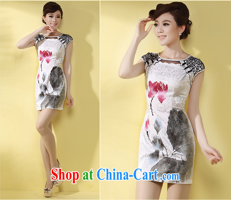 cheongsam plain hand-painted flower painting cheongsam dress 2014 new summer Chinese elegant dress skirt hand-painted flowers M pictures, price, brand platters! Elections are good character, the national distribution, so why buy now enjoy more preferential! Health