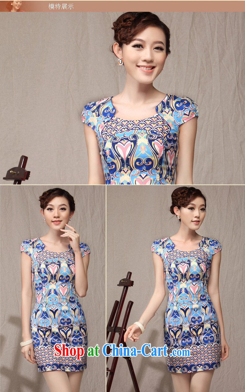 Dresses short original Ethnic Wind beauty graphics thin female qipao 2014 summer new cheongsam dress blue XXL pictures, price, brand platters! Elections are good character, the national distribution, so why buy now enjoy more preferential! Health