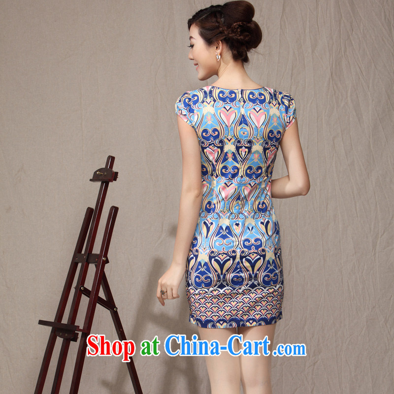 Short dresses, original Ethnic Wind beauty graphics thin female qipao 2014 summer new cheongsam dress blue XXL, music, dresses/Tang, and shopping on the Internet