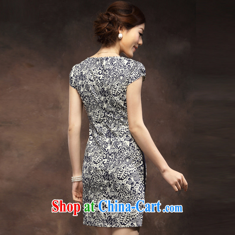 Dresses Classic Blue and white porcelain cheongsam short, summer 2014 new Chinese style improved cultivating qipao blue flower L, music, and shopping on the Internet
