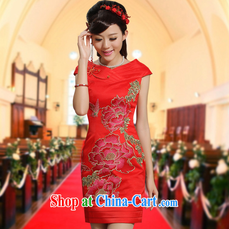 wedding dresses red toast V served for a field shoulder Peony embroidery Chinese improved dress skirt the color red XXL, music, and shopping on the Internet