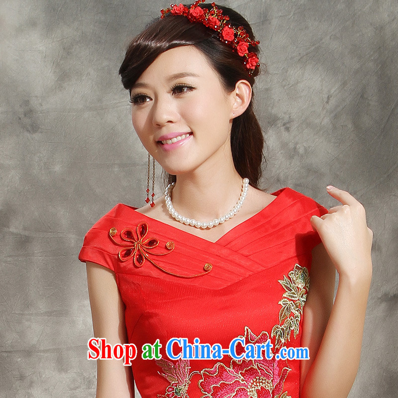 wedding dresses red toast V served for a field shoulder Peony embroidery Chinese improved dress skirt the color red XXL, music, and shopping on the Internet