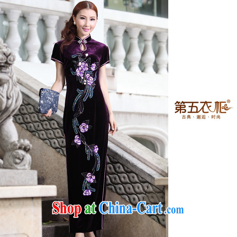 Long dresses, embroidery retro Mom, evening gown round-collar package cuff middle-aged large Code regards robe can be made purple 4 XL, music, and shopping on the Internet