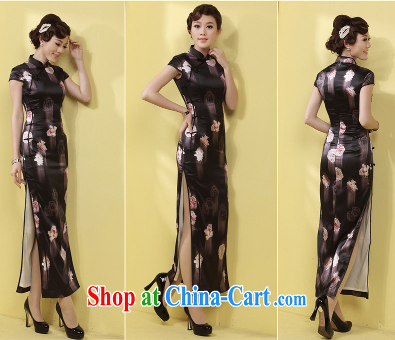 Dresses long sauna silk Silk Cheongsam upscale black beauty style fashion MOM daily dress black floral XXL pictures, price, brand platters! Elections are good character, the national distribution, so why buy now enjoy more preferential! Health