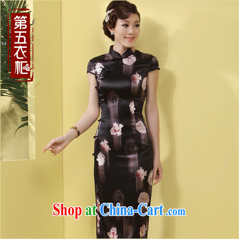 Dresses long, sauna Silk is Silk Cheongsam High Quality Black beauty Style Fashion Mother's Day dress black large flower XXL, music, and shopping on the Internet