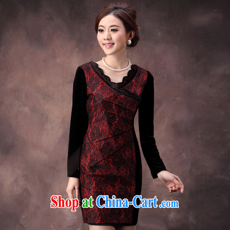 Dresses fall and winter beauty long-sleeved wedding dresses mothers dresses wool stitching cultivating graphics thin dresses Uhlans on spend 4 XL, music, dresses/Tang, and shopping on the Internet