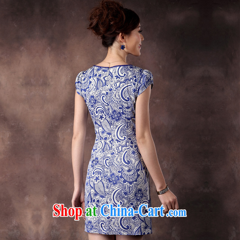 cheongsam blue and white porcelain antique Chinese cheongsam dress classic and elegant beauty, Ms. short daily qipao blue XXXL, the cheongsam/Tang, and shopping on the Internet