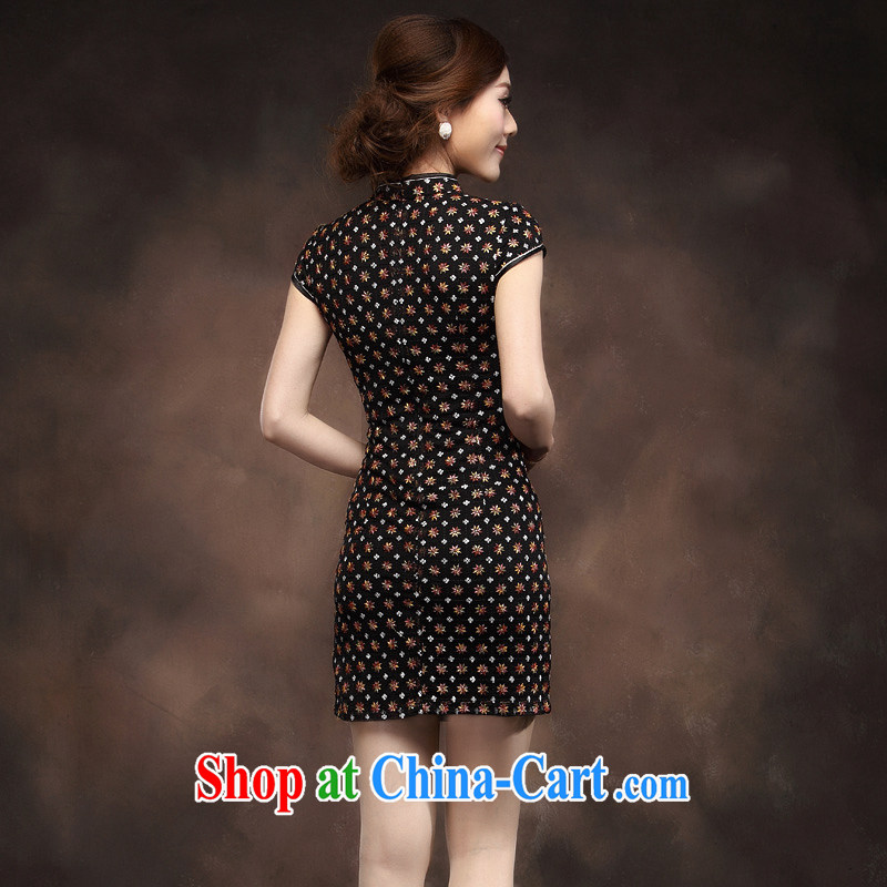 Chinese cheongsam dress improved black beauty bride's mother's wedding short summer 2014 new dresses, black XXXL, music, and shopping on the Internet