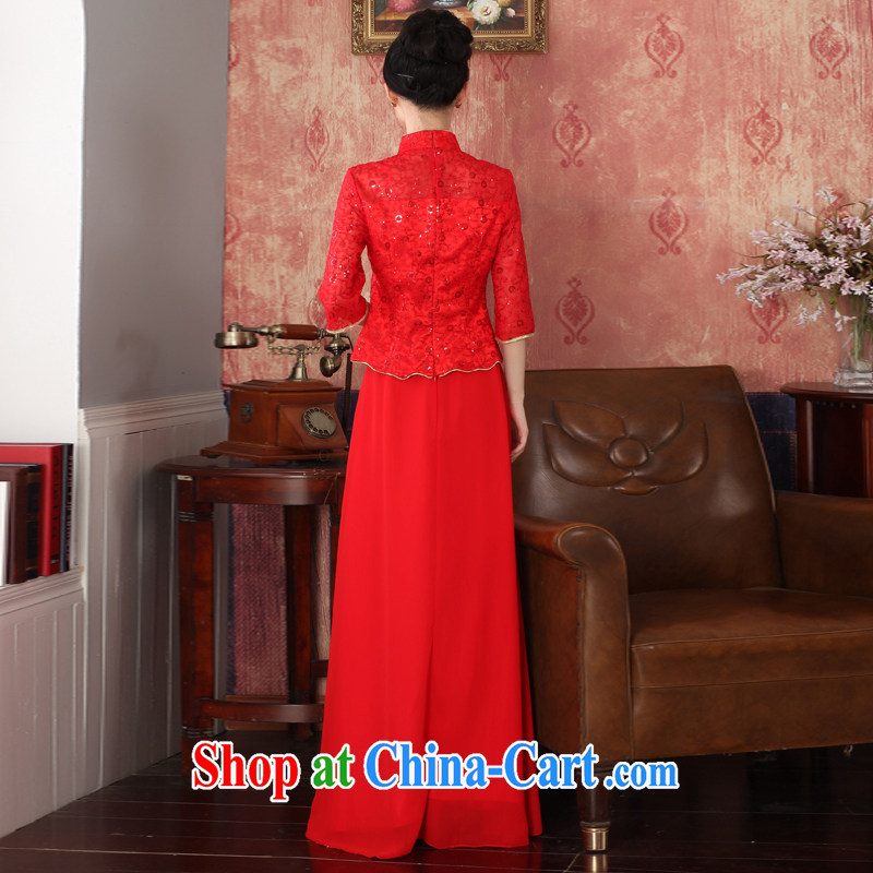 2014 autumn and winter clothes new lace bridal red cheongsam embroidered retro crowsfoot wedding Chinese Dress package mail 564,721 red XL, Oriental and nobles, and shopping on the Internet