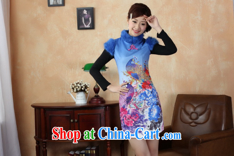 spend the winter, female Chinese qipao winter improved Chinese, short cheongsam gross cotton? cheongsam national costumes Blue on white 2 XL pictures, price, brand platters! Elections are good character, the national distribution, so why buy now enjoy more preferential! Health