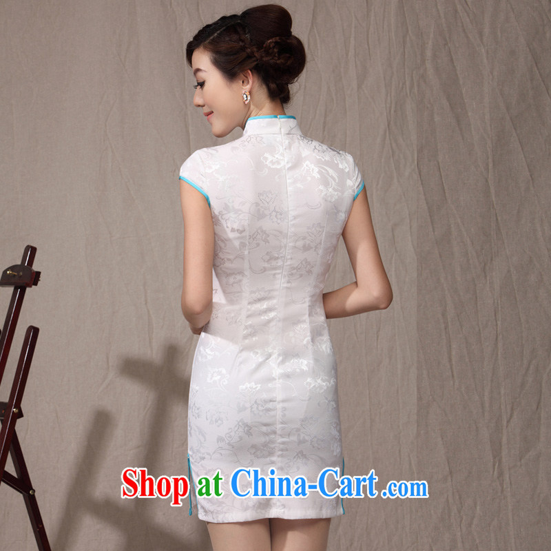 Cultivating cheongsam lady National wind-snap Tang mounted 2014 new summer day-embroidered girl cheongsam dress white XXL, music, and shopping on the Internet