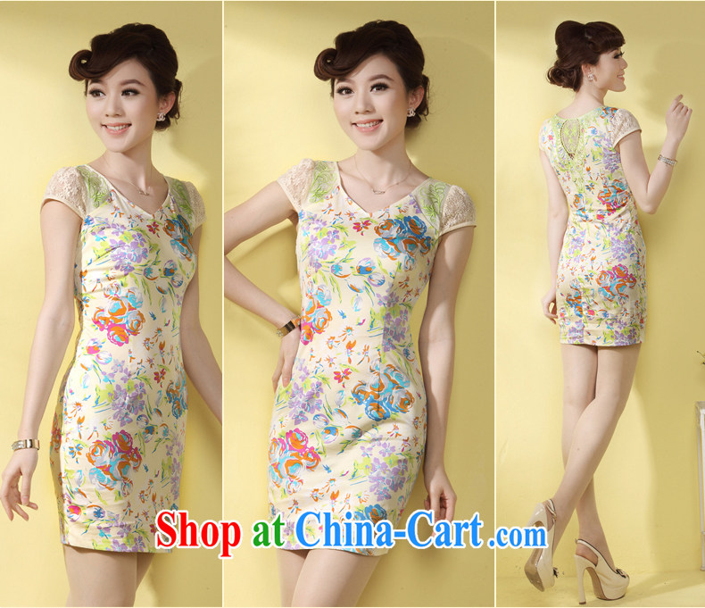 Girls dresses cheongsam dress improved summer 2014 new stylish short daily Chinese robes, apricot XXL pictures, price, brand platters! Elections are good character, the national distribution, so why buy now enjoy more preferential! Health