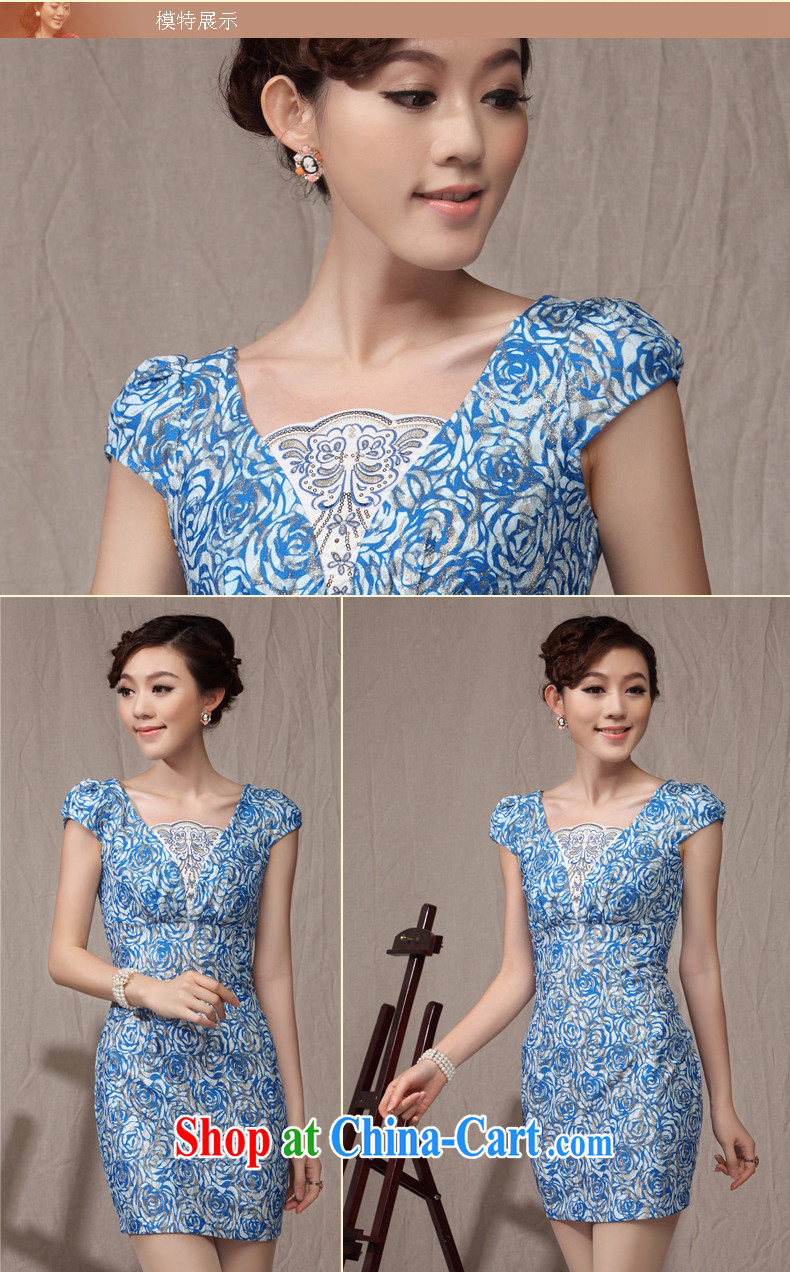 Dresses sexy V for cultivating temperament female qiapo 2014 summer new stylish improved cheongsam dress blue XXL pictures, price, brand platters! Elections are good character, the national distribution, so why buy now enjoy more preferential! Health