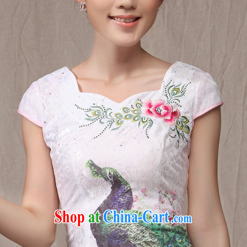 qipao cheongsam new 2014 summer Chinese dresses Chinese Peacock ethnic wind short skirts dresses white XXXL pictures, price, brand platters! Elections are good character, the national distribution, so why buy now enjoy more preferential! Health