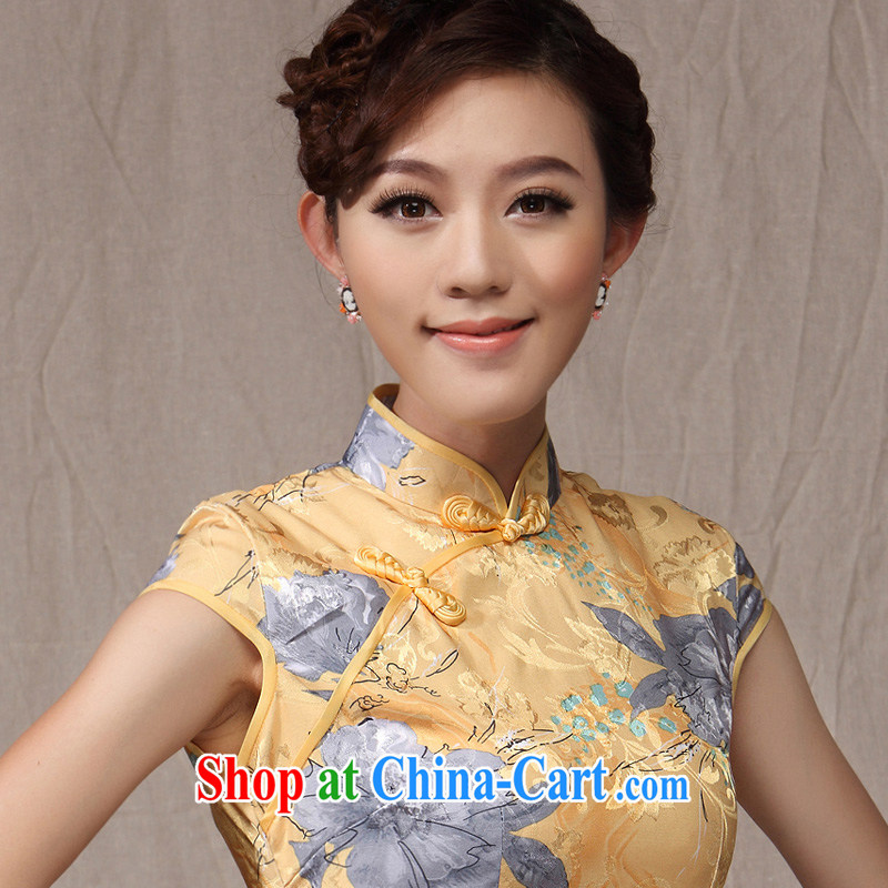 antique dresses Ethnic Wind-tie qipao 2014 new summer fashion improved Chinese qipao dress yellow XXL, music, and shopping on the Internet