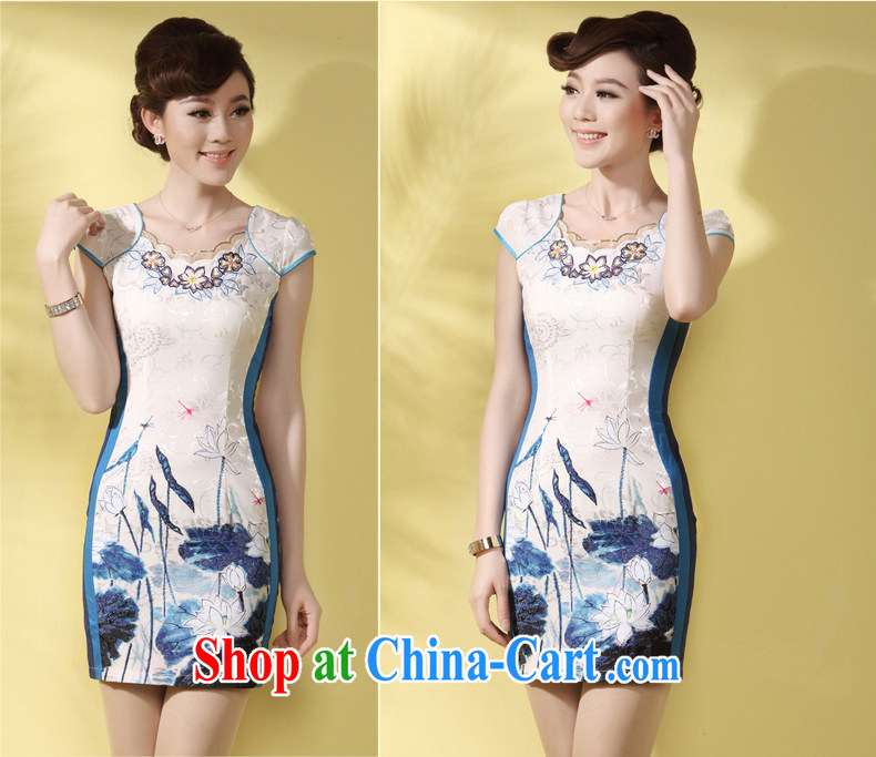 qipao cheongsam dress improved stylish 2014 summer new short, Sau San Tong with ethnic wind skirt, light, the blue flower XXL pictures, price, brand platters! Elections are good character, the national distribution, so why buy now enjoy more preferential! Health