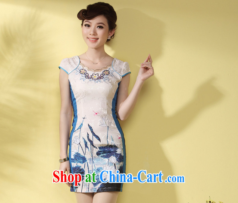 qipao cheongsam dress improved stylish 2014 summer new short, Sau San Tong with ethnic wind skirt, light, the blue flower XXL pictures, price, brand platters! Elections are good character, the national distribution, so why buy now enjoy more preferential! Health
