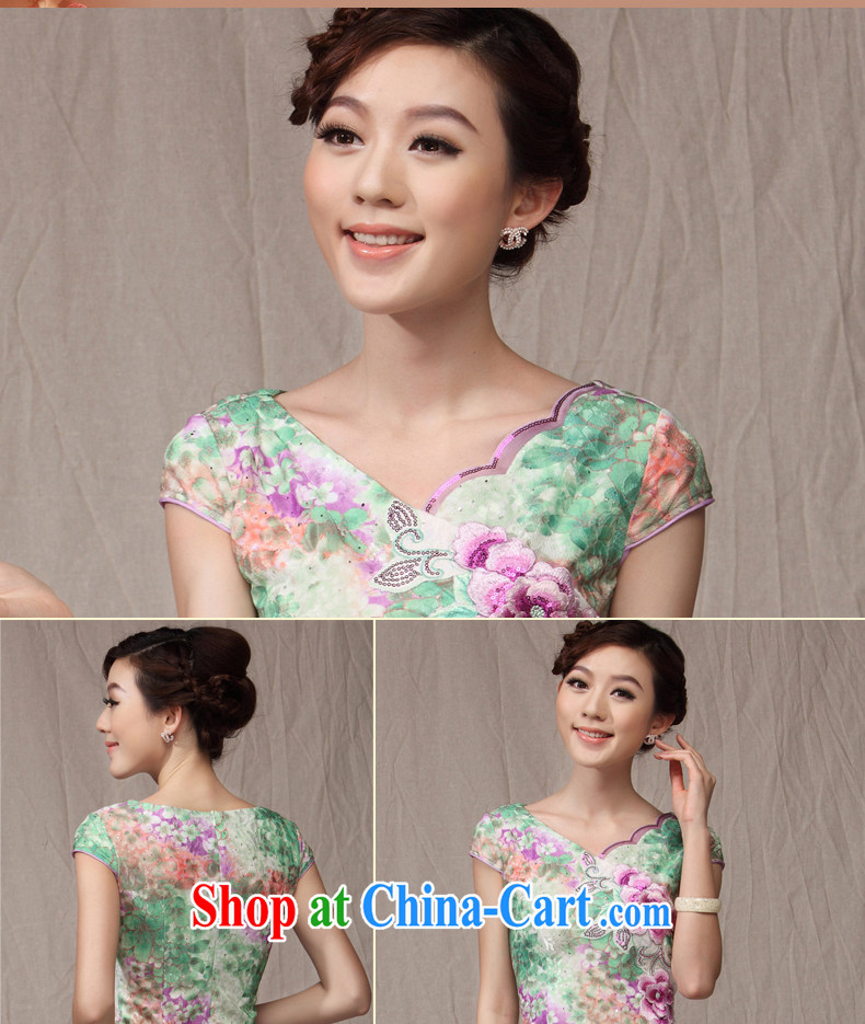 qipao cheongsam dress 2014 new summer fashion V for cultivating charisma middle-aged mother's day with green XXXL pictures, price, brand platters! Elections are good character, the national distribution, so why buy now enjoy more preferential! Health