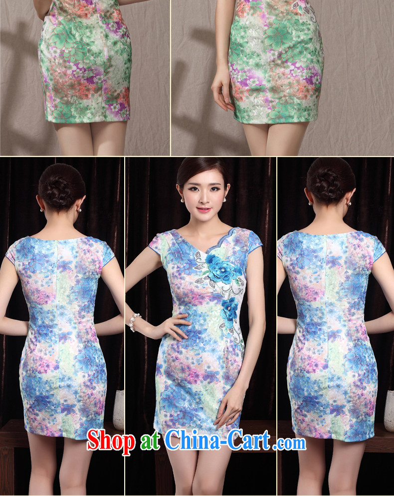 qipao cheongsam dress 2014 new summer fashion V for cultivating charisma middle-aged mother's day with green XXXL pictures, price, brand platters! Elections are good character, the national distribution, so why buy now enjoy more preferential! Health